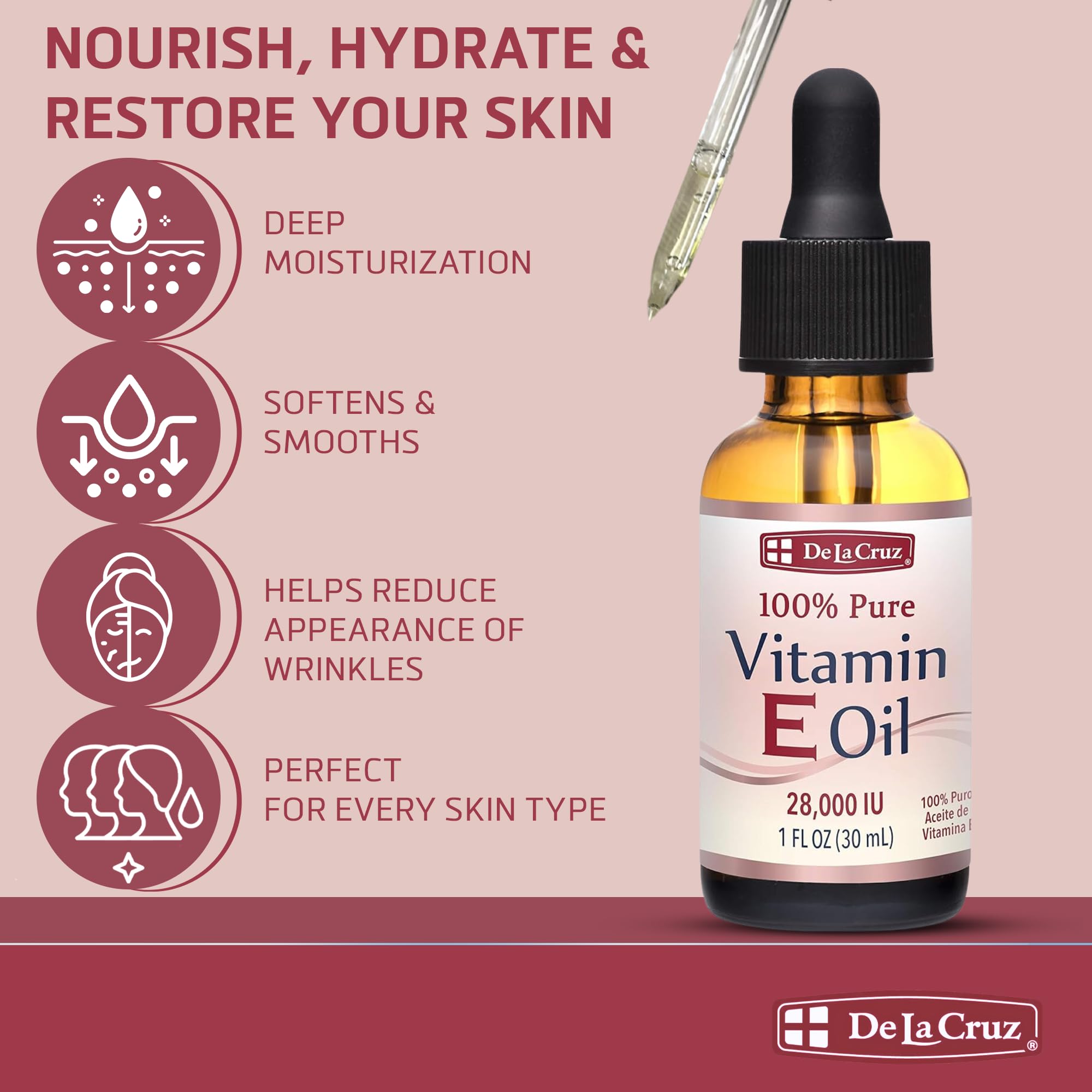 Textura miel de De La Cruz Vitamina E para piel suave.