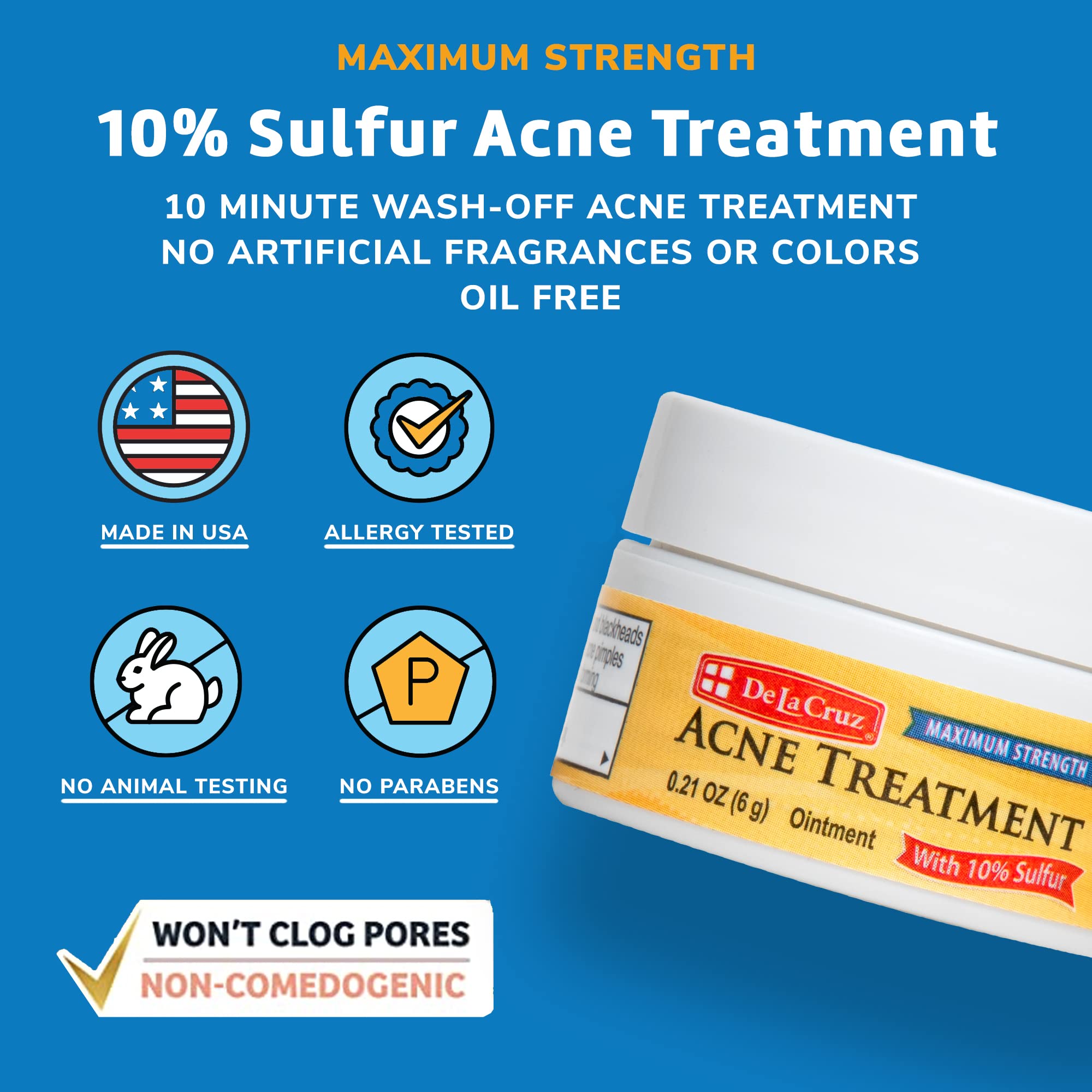 De La Cruz Sulfur Ointment, aplicación en rostro para puntos y brotes.