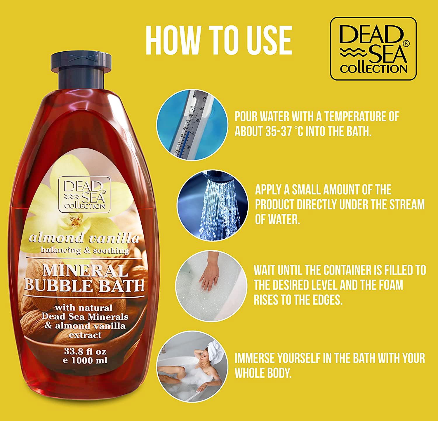 Sales del Mar Muerto en Dead Sea Collection Bubble Bath para minerales calmantes.