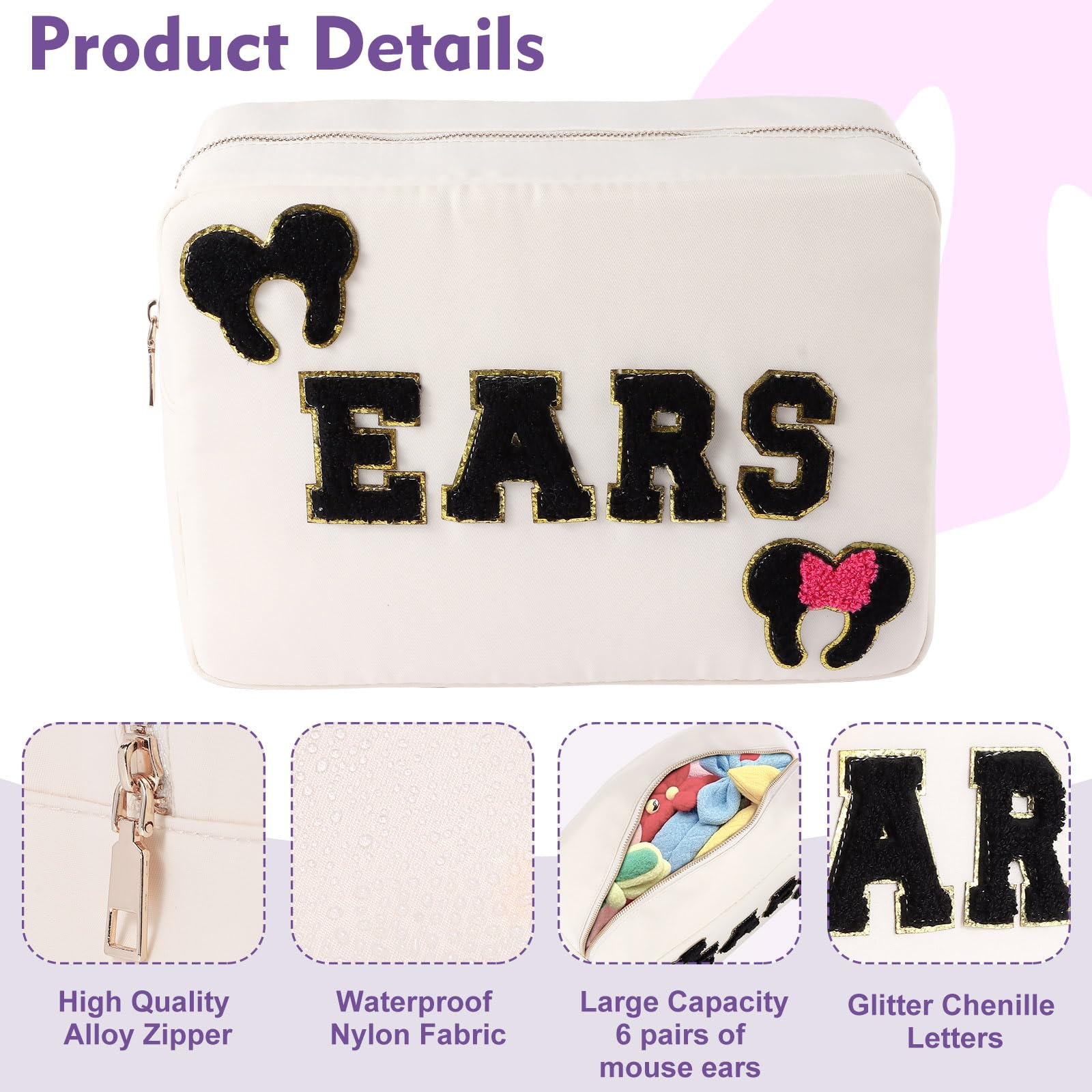 Dealkion bolsa de maquillaje chenille, espaciosa y resistente.