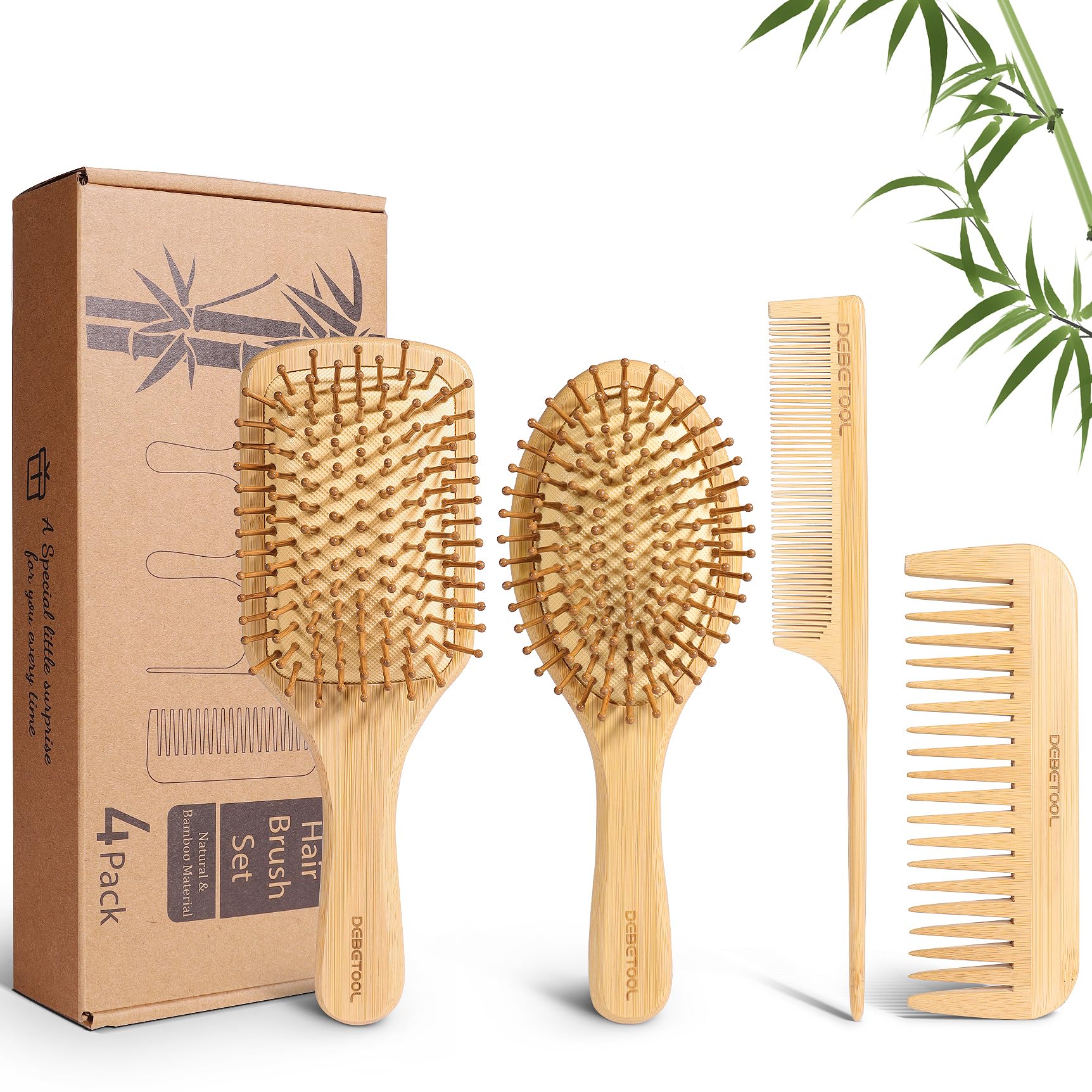 Cepillo Debetool de bambú para cabello suave y cuidado diario
