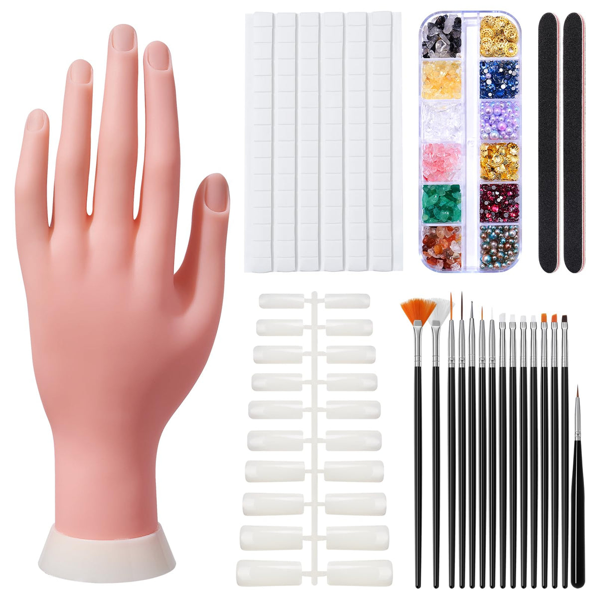 Mano de práctica Deciniee para uñas acrílicas, ideal para ensayo de técnicas.