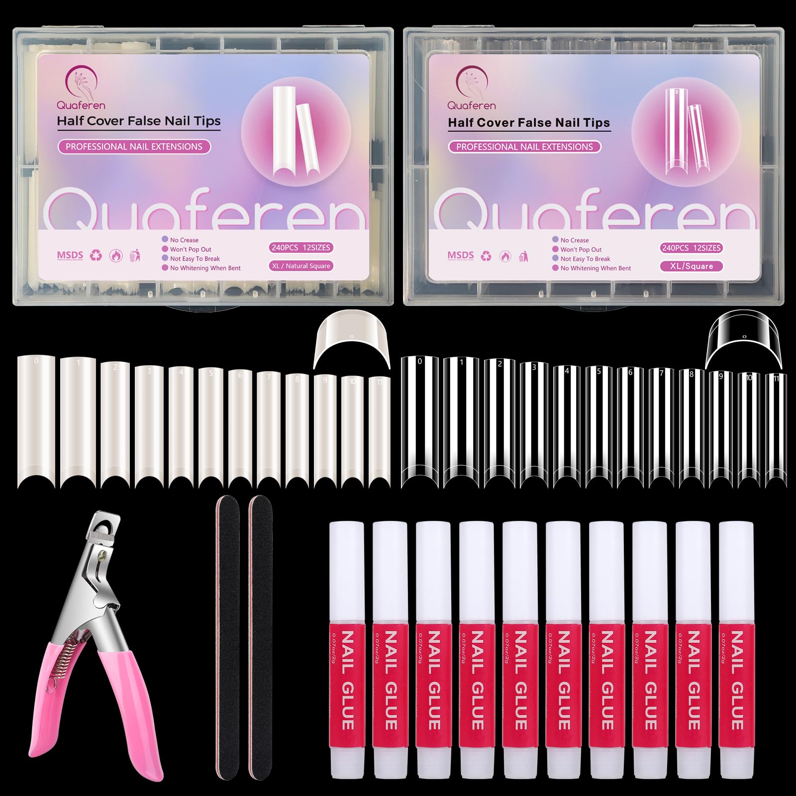 Deciniee tips uñas curva C extralargas naturales para un acabado duradero.
