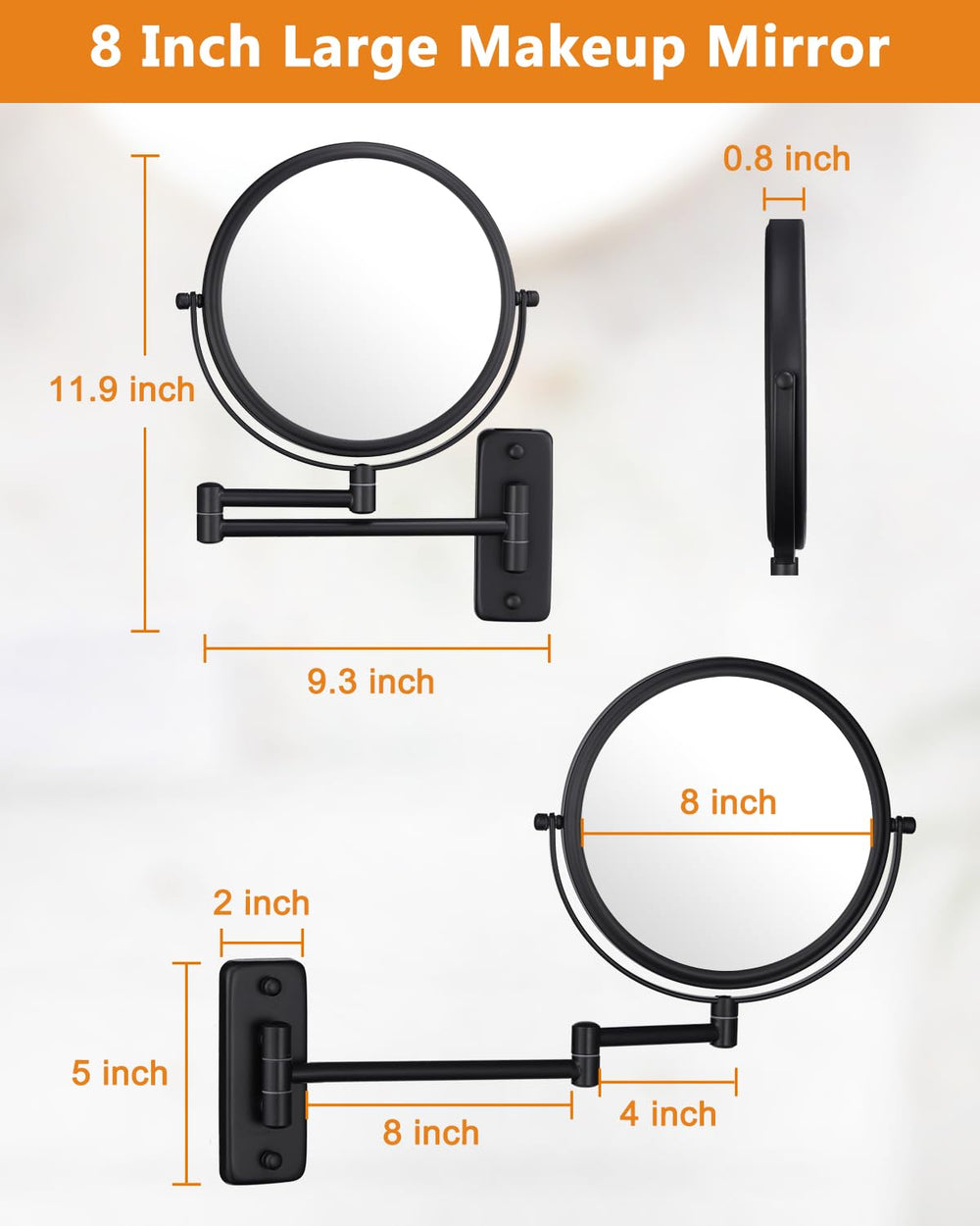 DECLUTTR: Espejo extensible 12 pulgadas para ahorro de espacio.