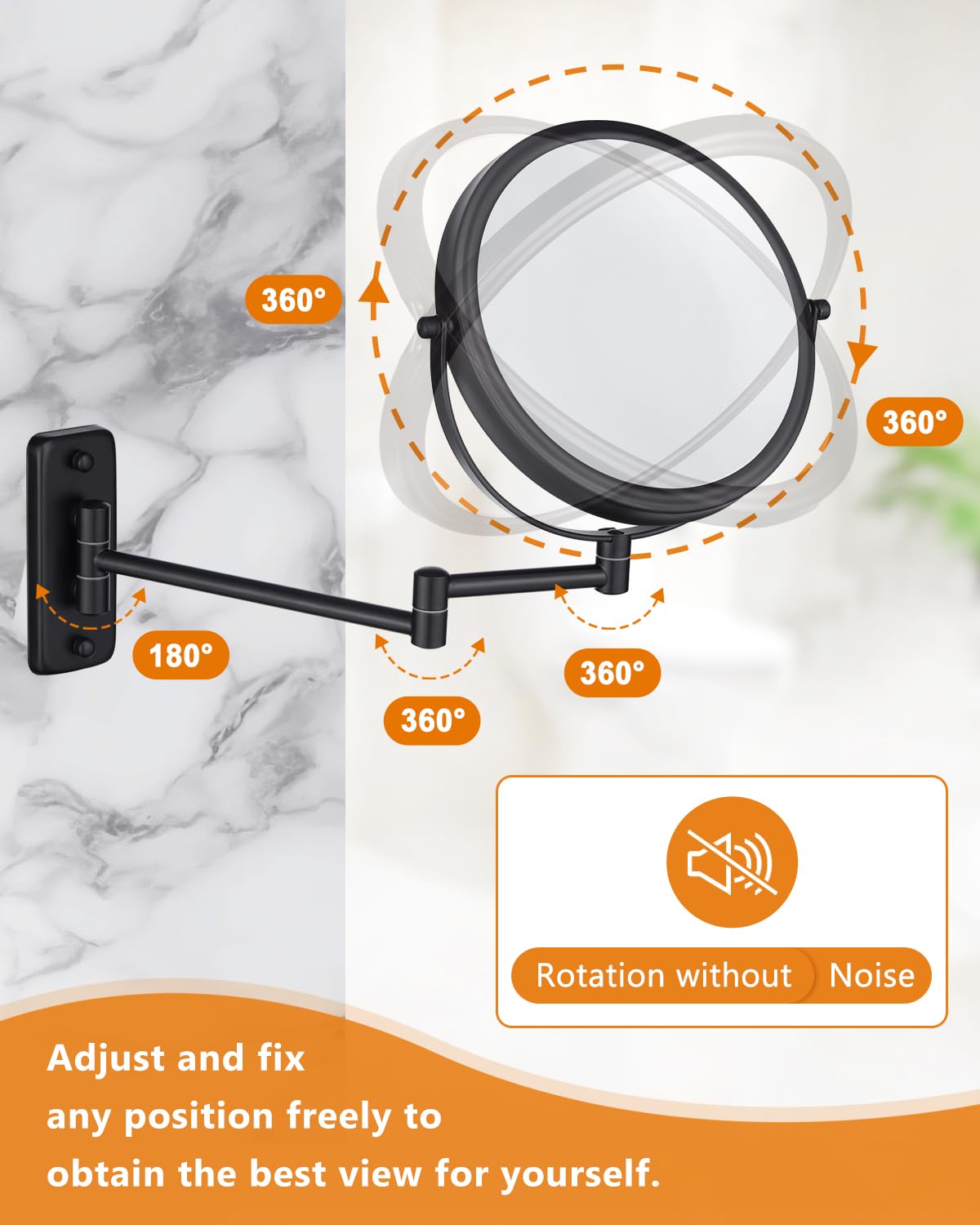 DECLUTTR: Espejo de pared con rotación 360 grados para ángulos perfectos.