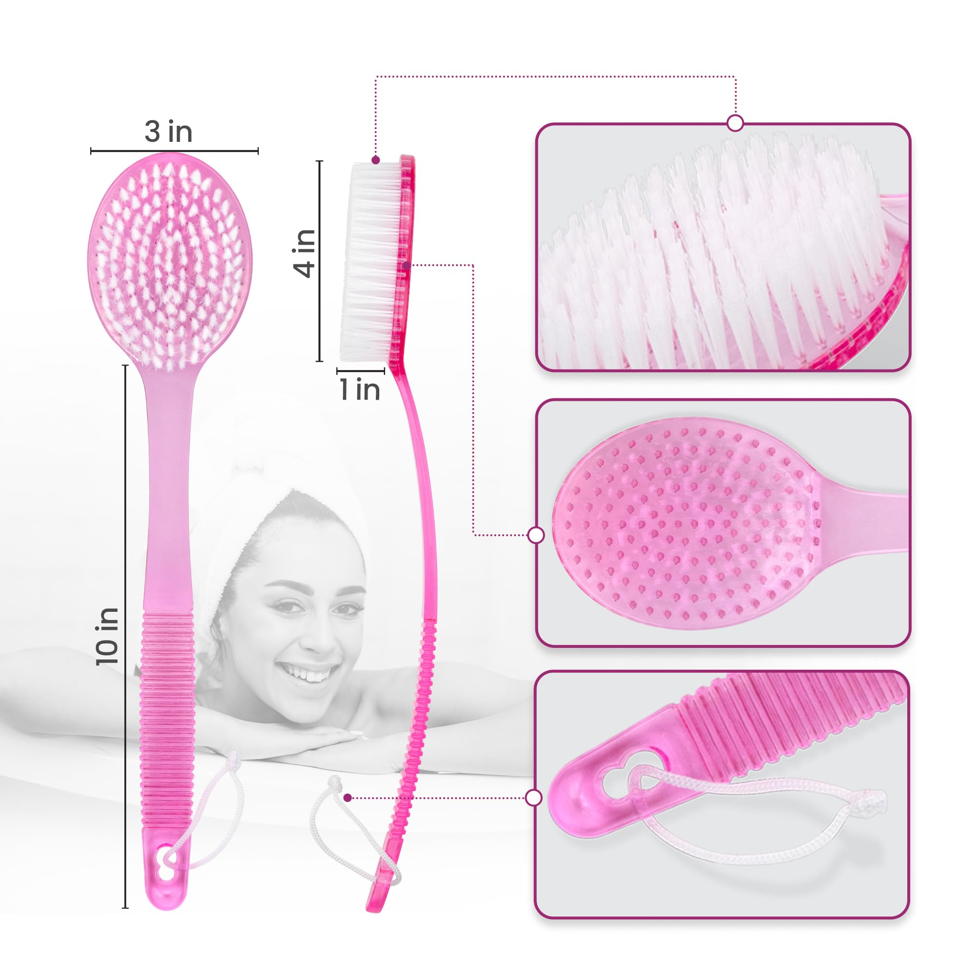 DecorRack cepillo de ducha rosa para cuidado de la piel diario.