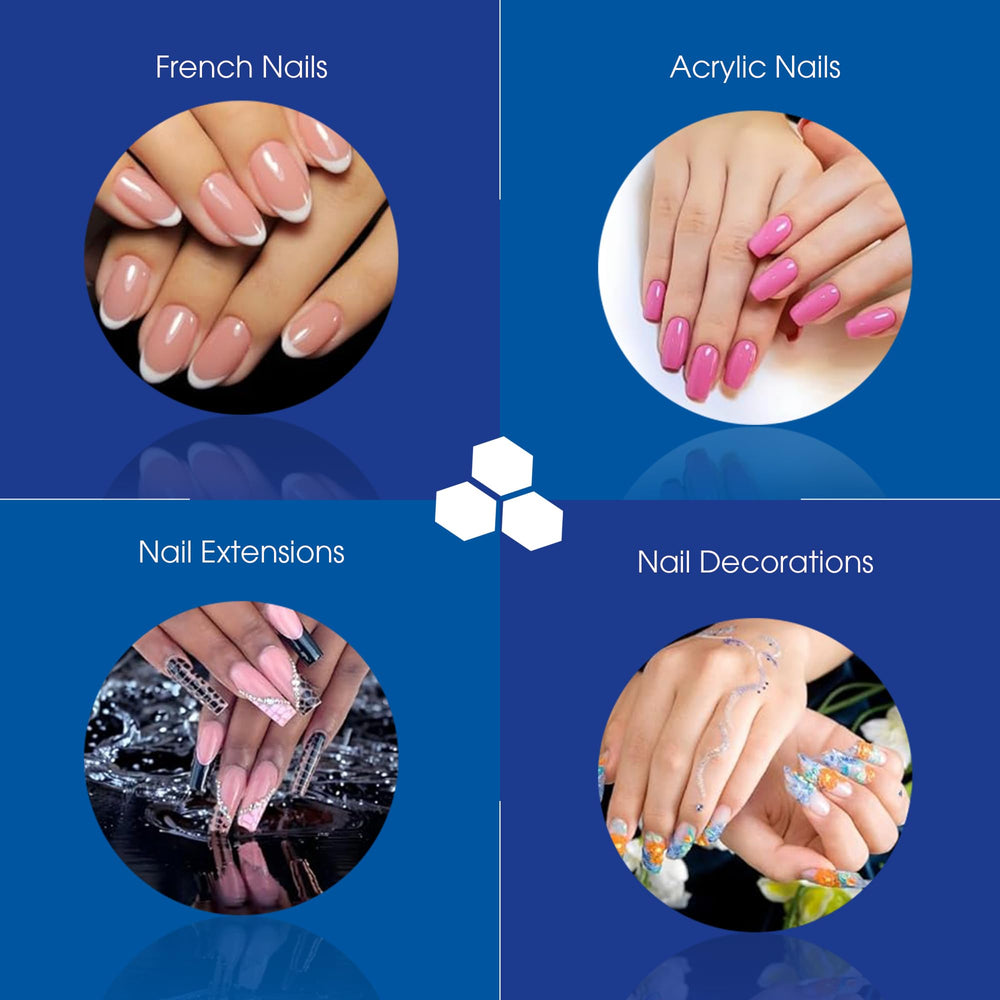 DeEnti Nomma Plus natural nails enhanced with acrylic overlays for added strength.