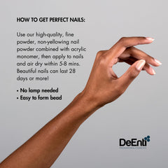 Proceso de dip con DeEnti para uñas acrílicas de aspecto profesional.