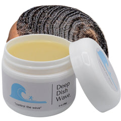 Deep Dish Wave, botella de pomada para definición 360 waves y control duradero.