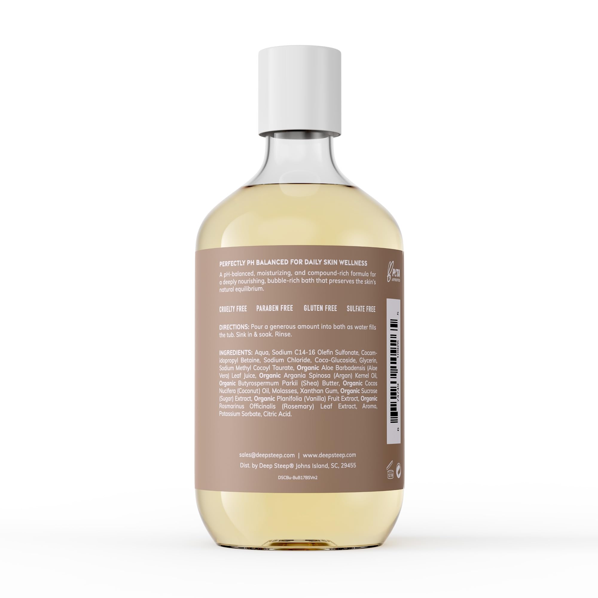 Vertido suave de Deep Steep Bubble Bath Brown Sugar Vanilla para una experiencia de baño.