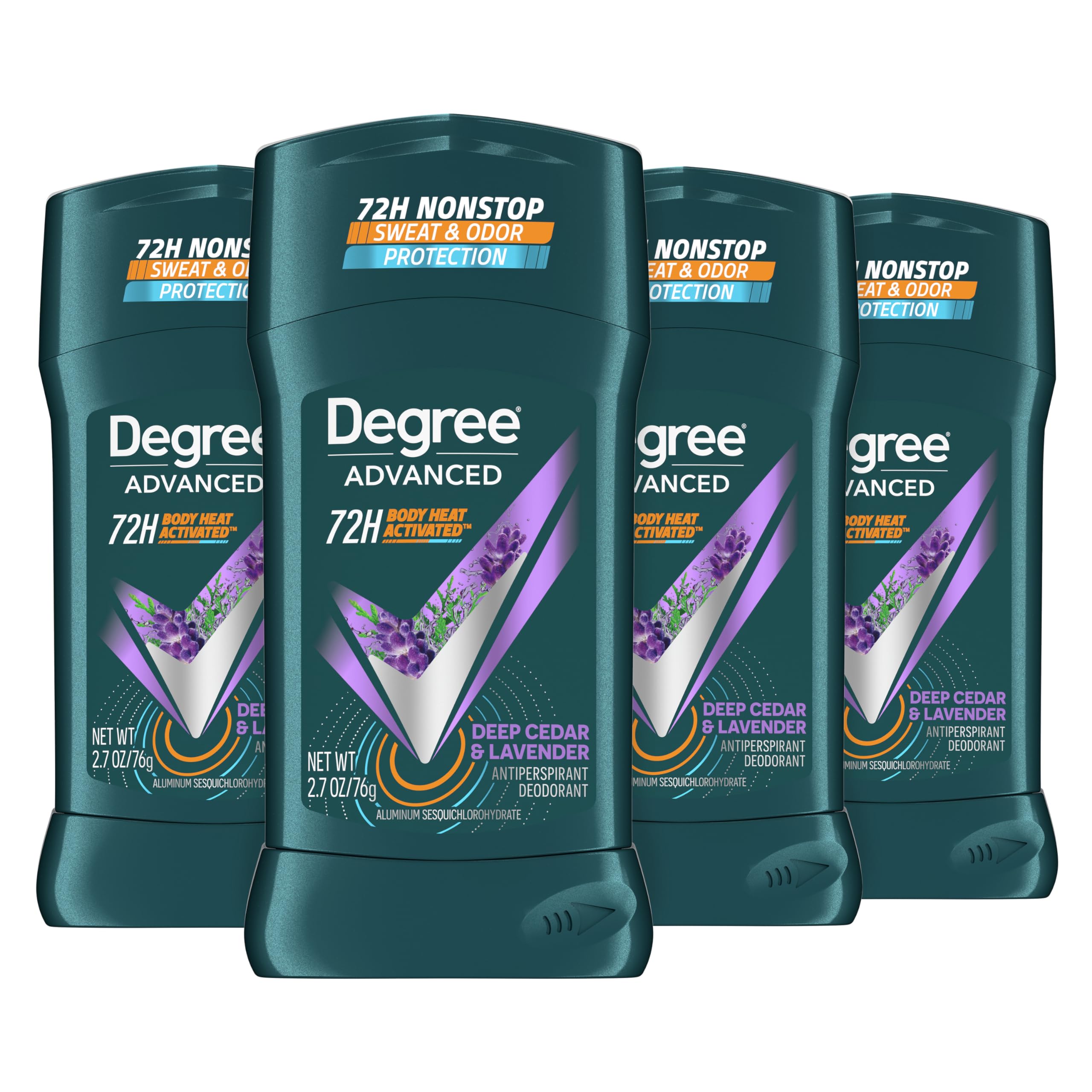 Degree Men Deep Cedar Lavender antiperspirant stick applied for instant dry protection
