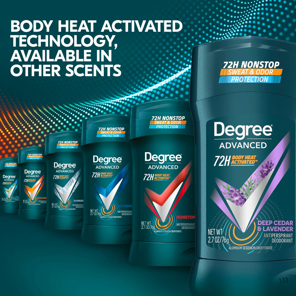 Degree Men Deep Cedar Lavender body heat activation concept on the label