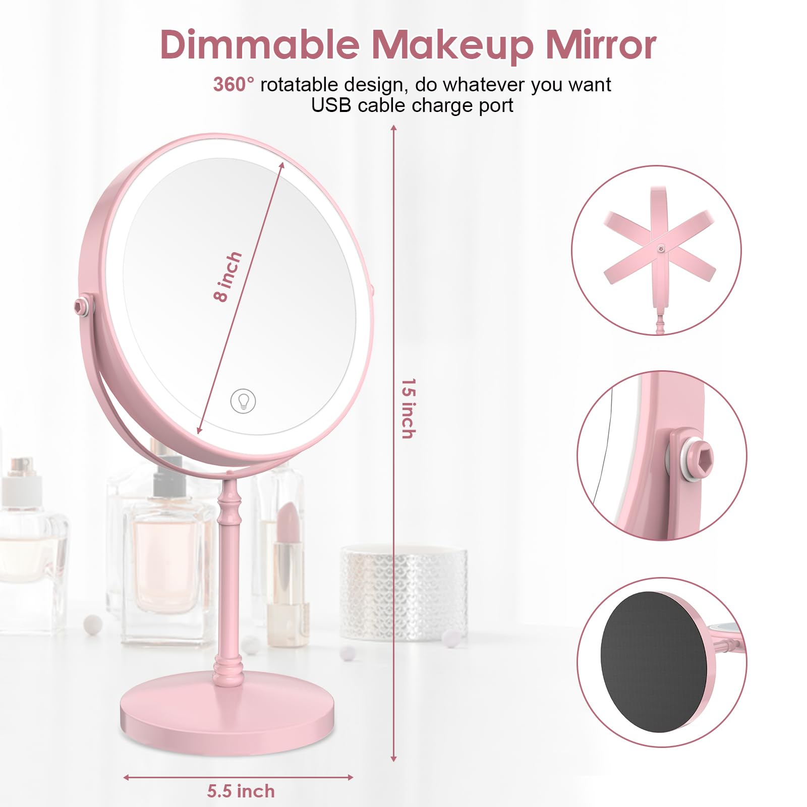DEIOVWXS espejo maquillaje iluminado batería 3000 mAh