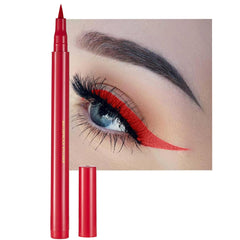 Delineador líquido DekRion rojo, punta fina, ideal para delineado preciso durante el día.