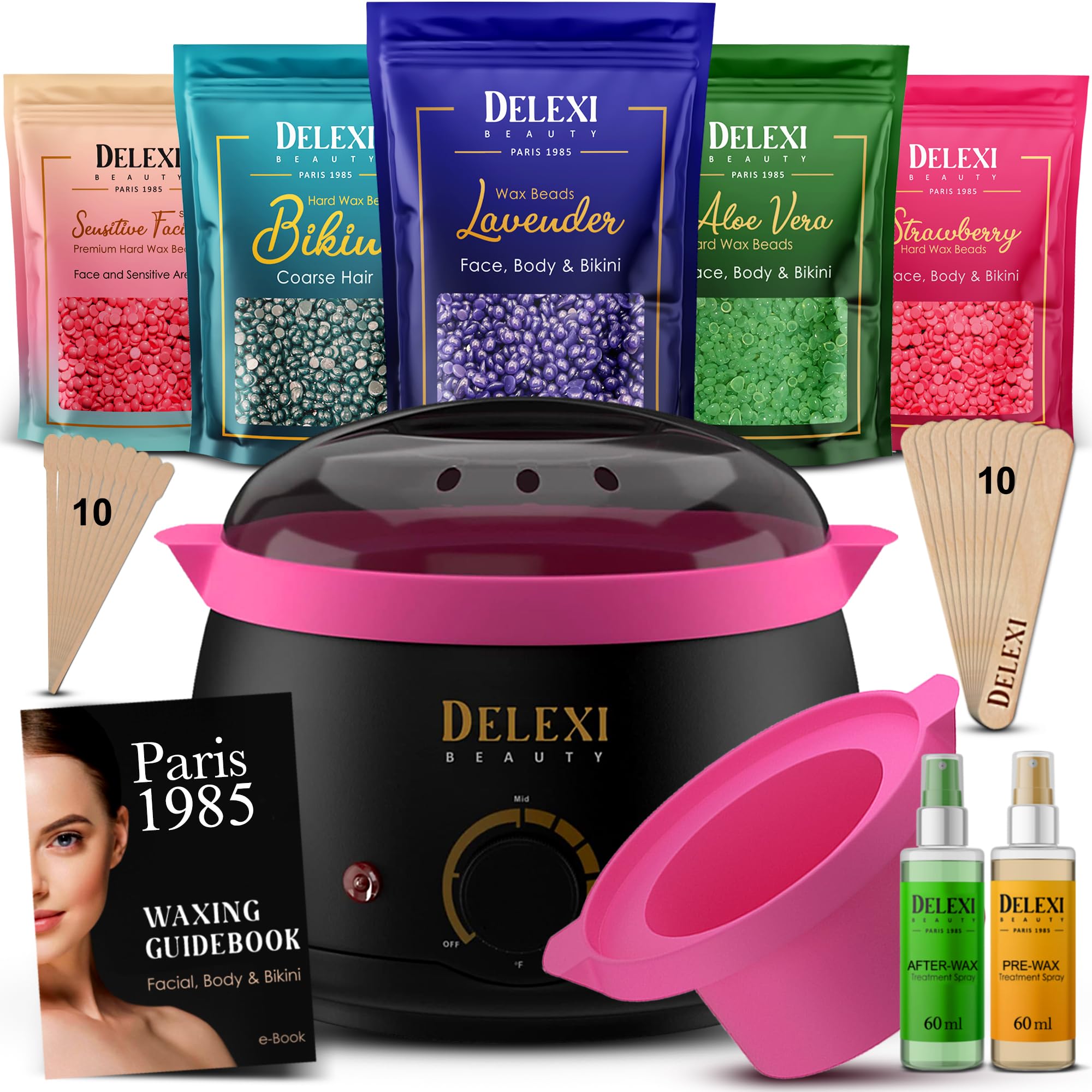 DELEXI cera dura elástica lavanda para vello grueso, depilación en casa más suave.