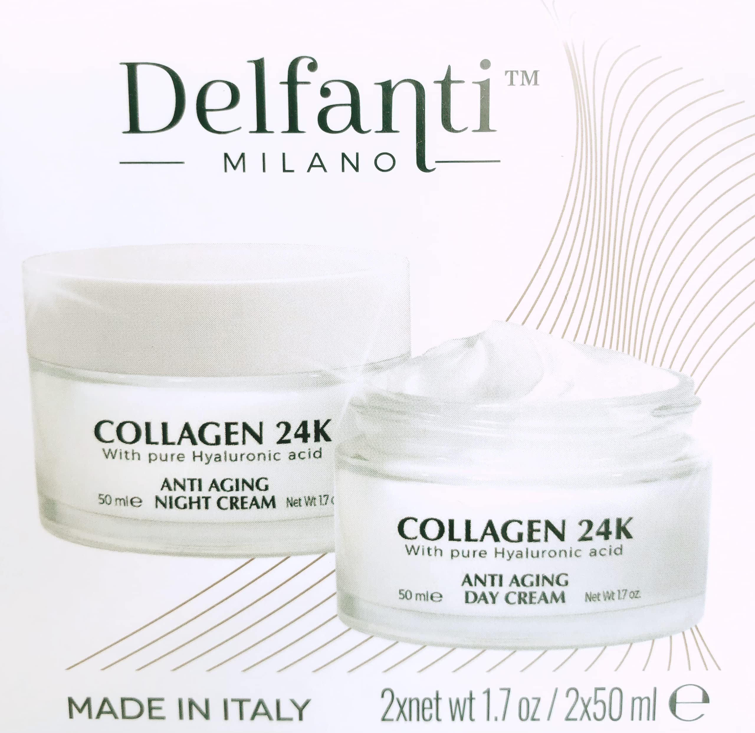 Delfanti-Milano Pack Duo Collagen 24K envase: solución antiedad para rostro y cuello.