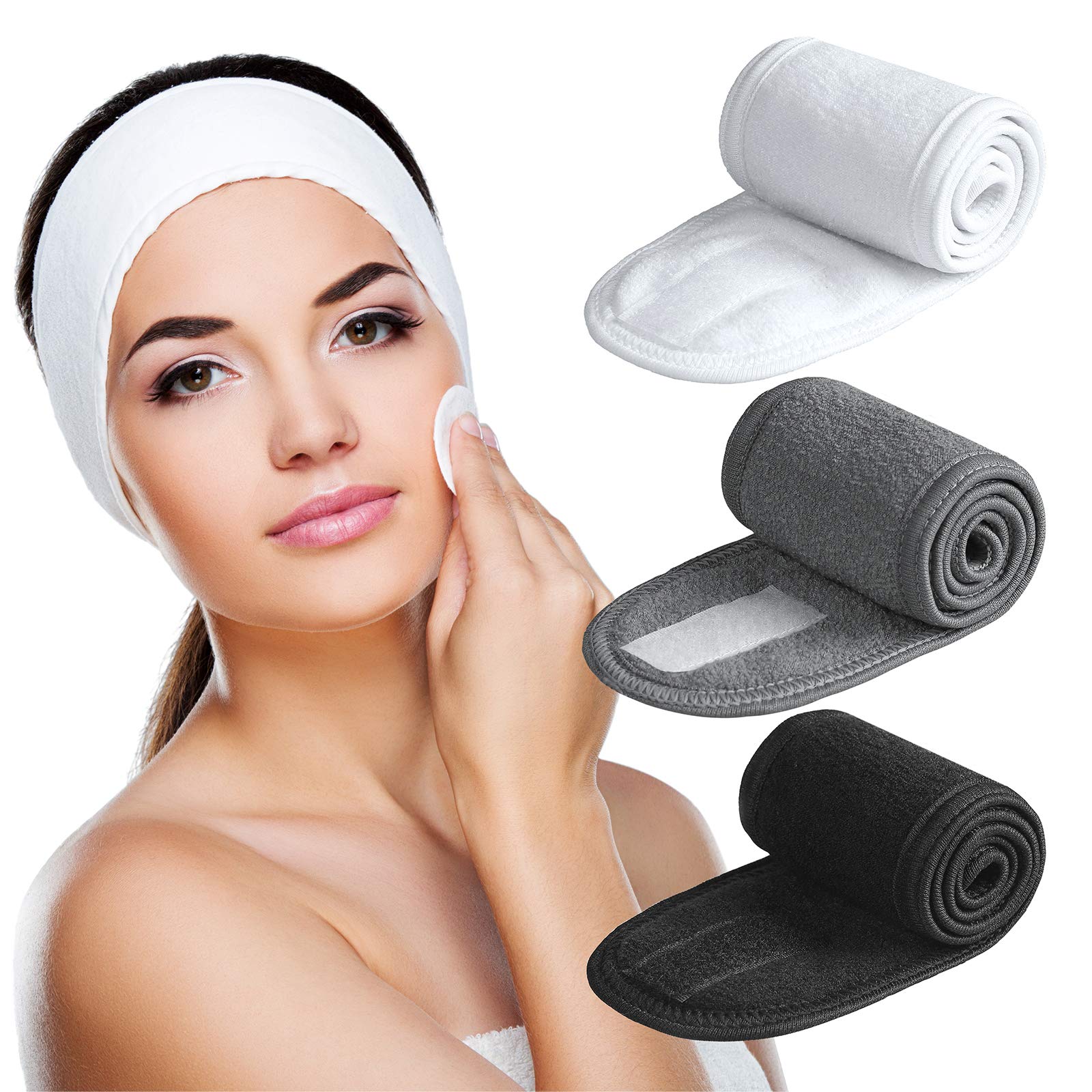 Denfany banda spa 3 piezas en negro, diadema elástica para lavado facial cómodo
