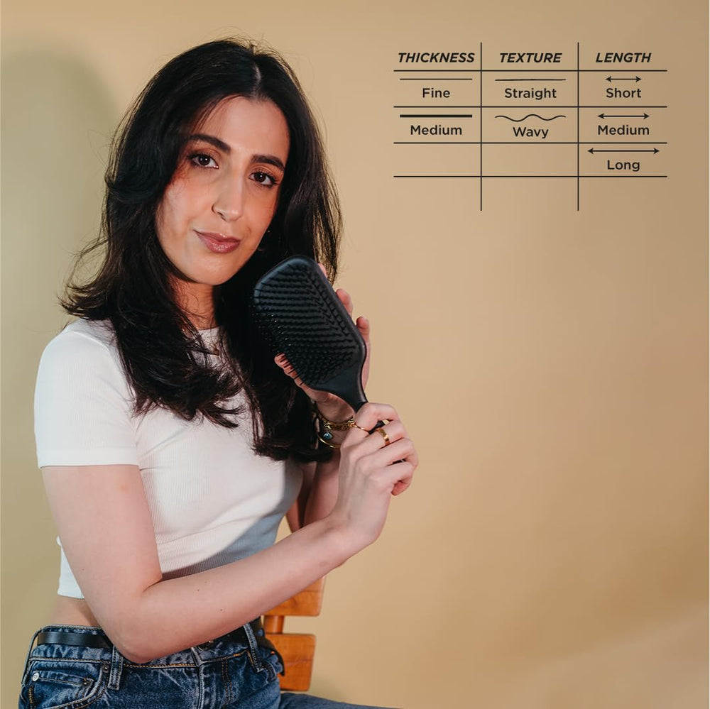 Denman cepillo pala mango ergonómico, agarre cómodo para sesiones prolongadas.
