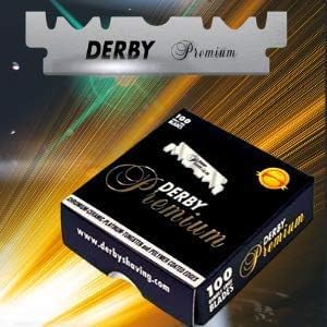Derby Premium primer plano: hojas afiladas para precisión en navaja recta