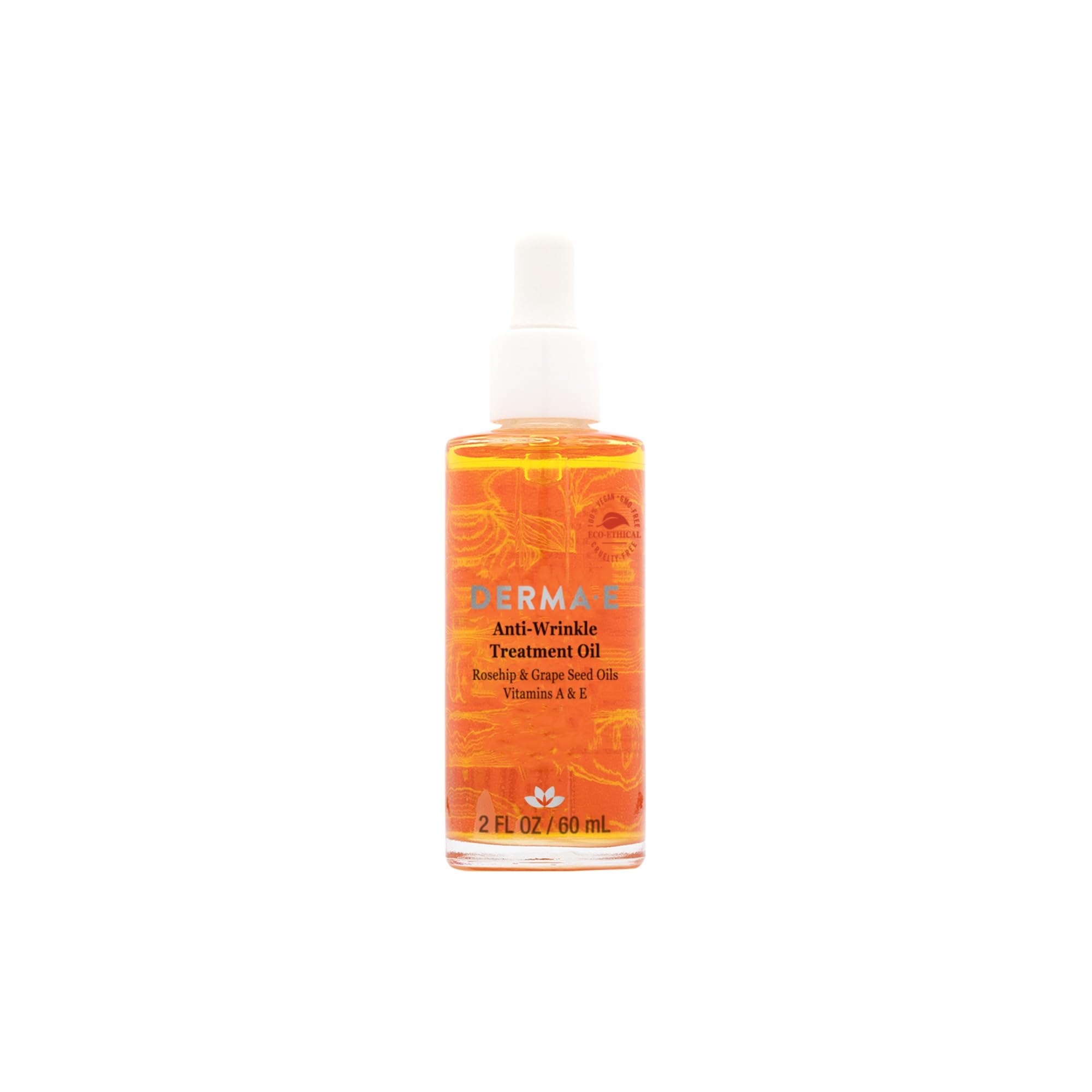 Derma E, botella de aceite antiarrugas, tratamiento suave para renovar la piel.