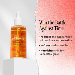 Derma E, aplicación de aceite para rostro y cuello, mejora absorción.