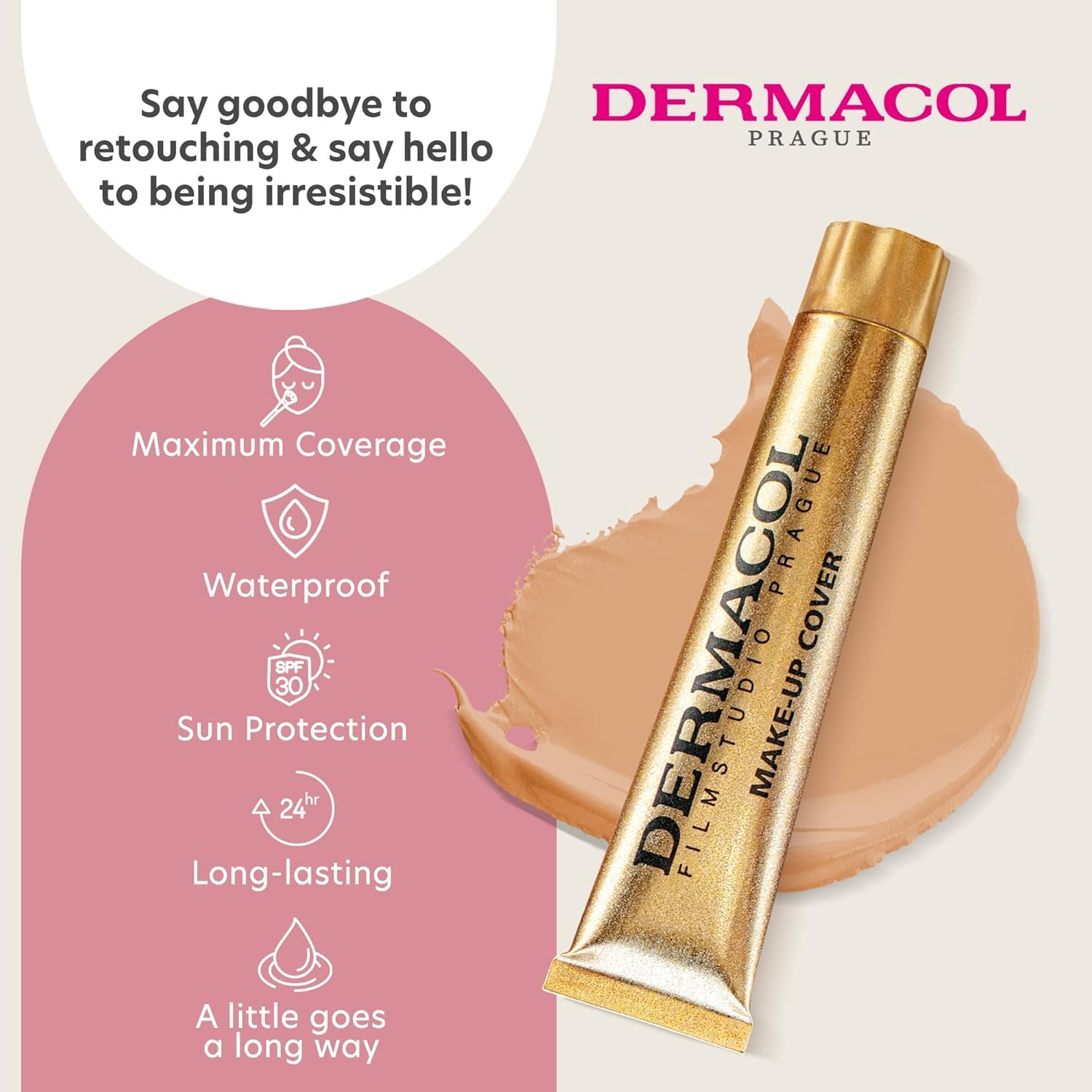 Base Dermacol resistente al agua para uso durante todo el día.