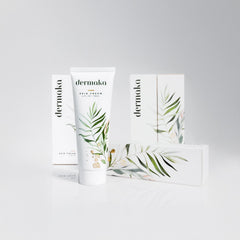 Dermaka Crema de Árnica ingredientes clave, como árnica y té verde, para cuidado suave.