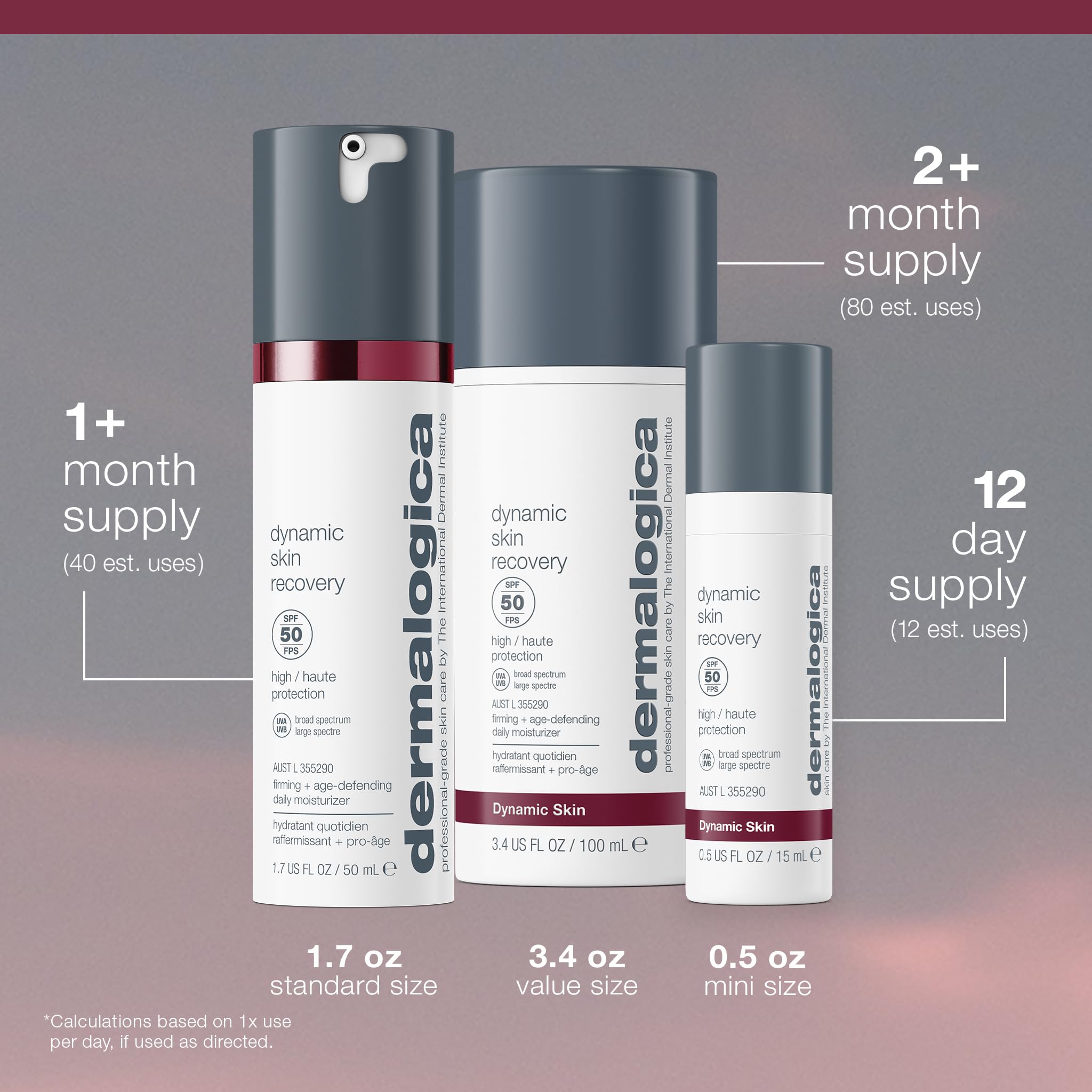 Dermalogica Dynamic Skin Recovery SPF50, etiqueta con SPF50 para exterior.
