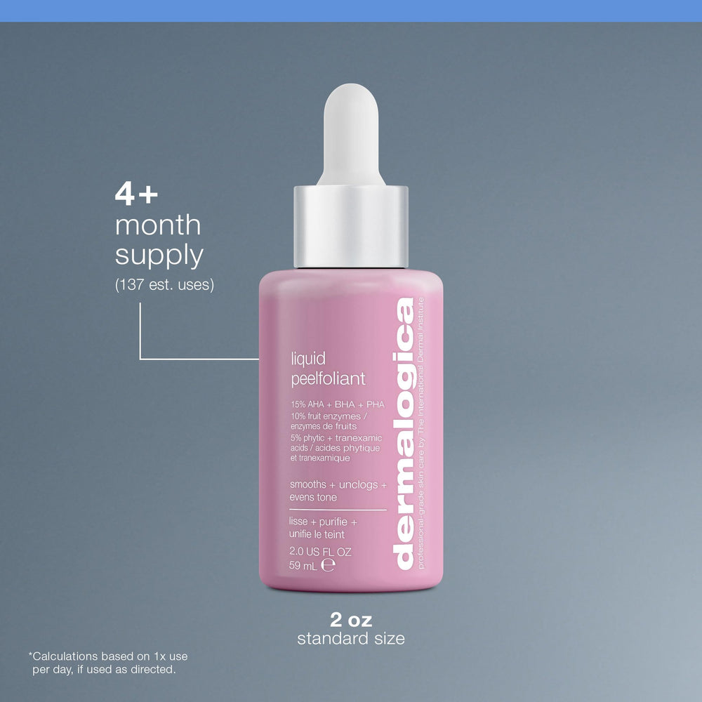 Dermalogica peeling líquido, uso semanal mostrado para rutina nocturna.