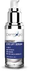 Dermlogic under-eye puffiness treatment bottle demonstrating instant lifting