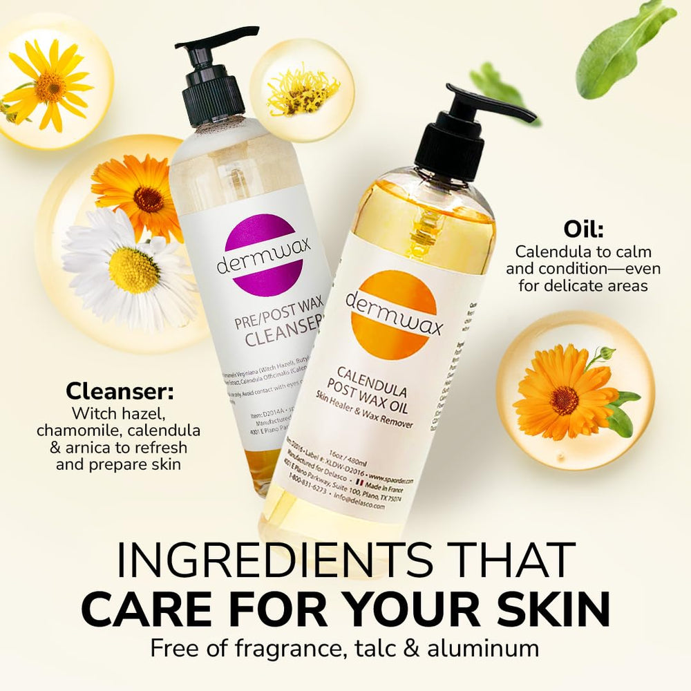 Dermwax conjunto pre y post cera en caja, cuidado completo