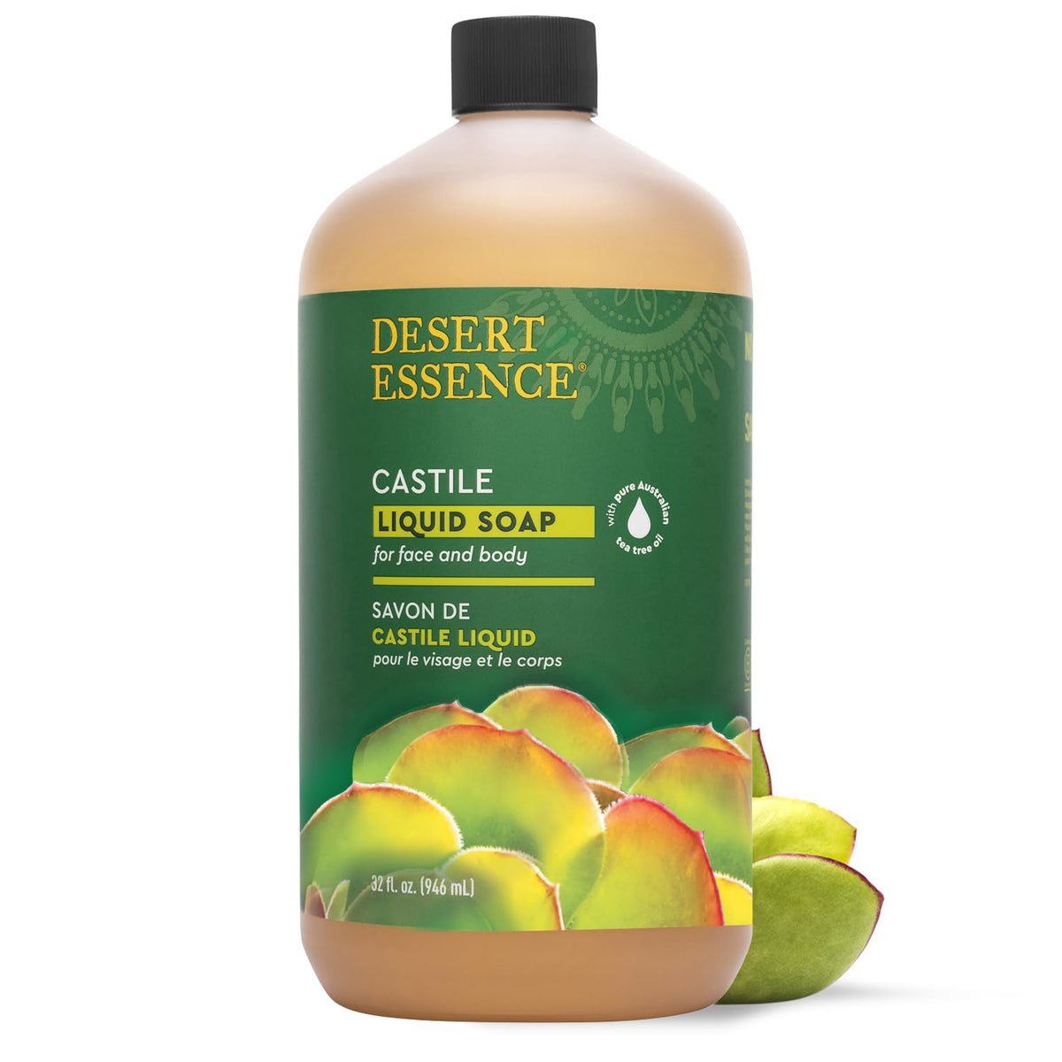Desert Essence Jabón Castile Tea Tree botella para limpieza suave de manos y cuerpo