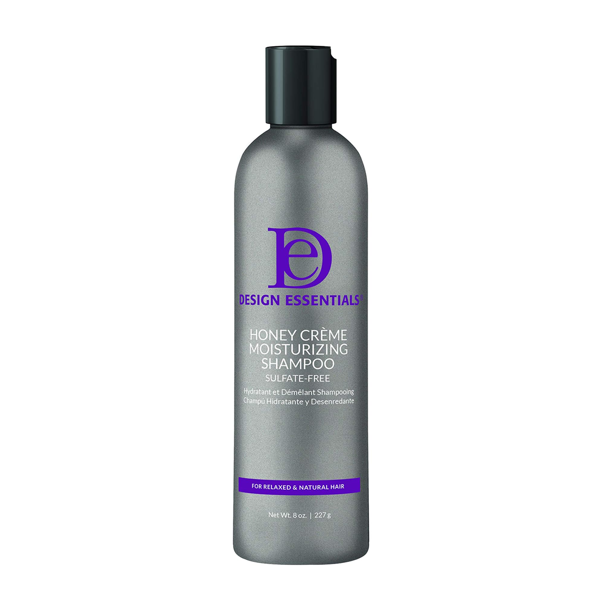 Design Essentials Honey Creme Shampoo bottle demonstrates hydrating formula for detangling.
