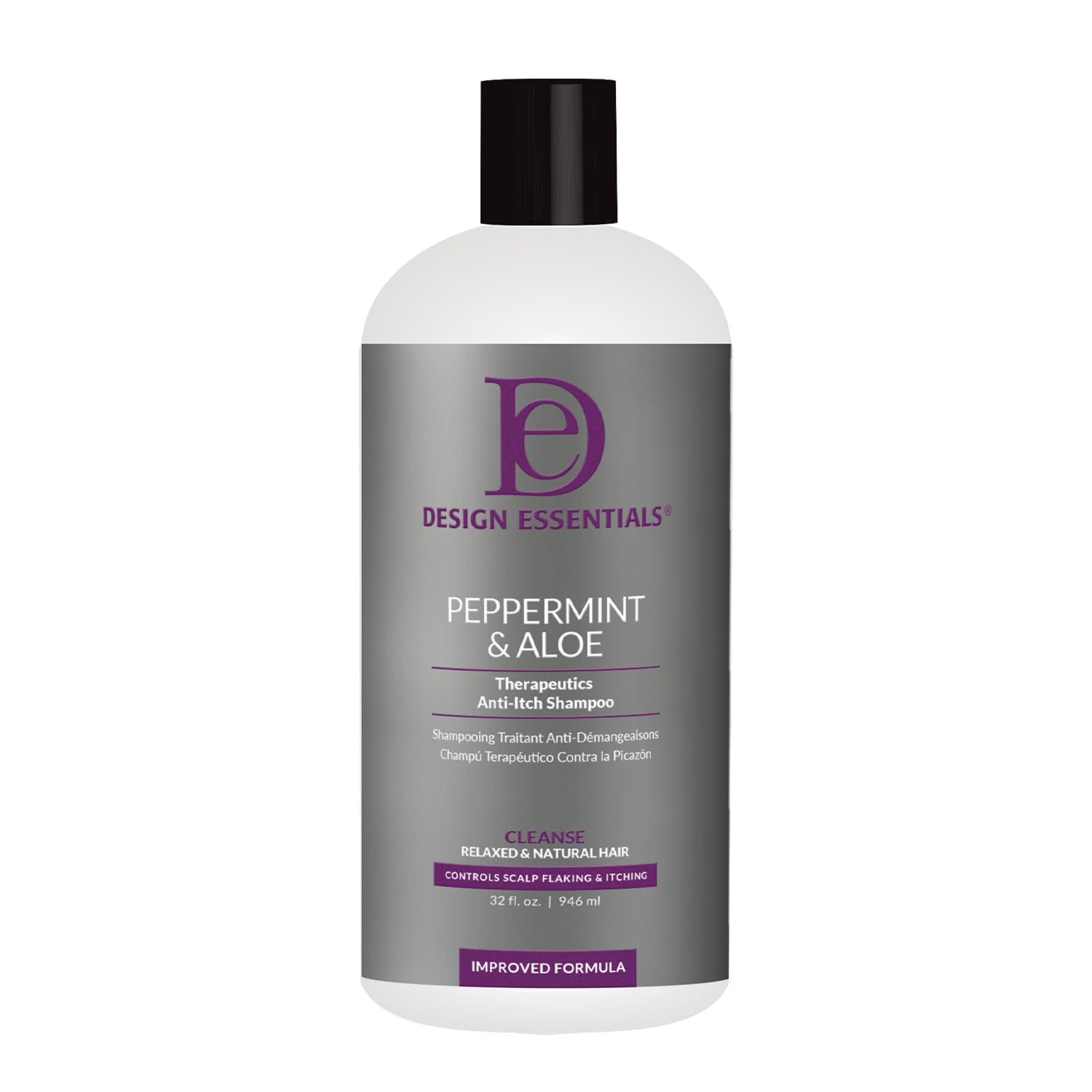Design Essentials antipicor shampoo con menta y aloe en botella para control de la descamación