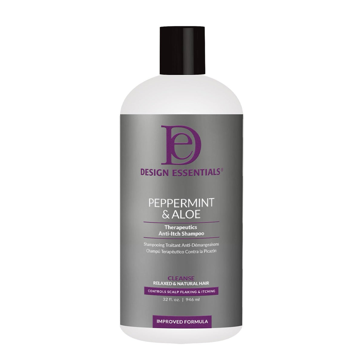 Design Essentials antipicor shampoo con menta y aloe en botella para control de la descamación
