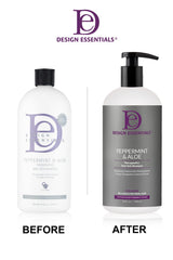 Aplicación en cabello con Design Essentials Peppermint y Aloe Terapéuticos ofrece frescura.