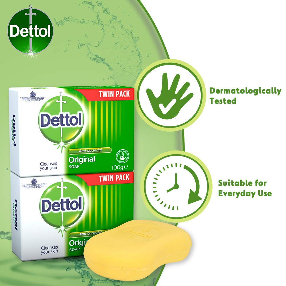 Dettol Jabon antibacterial original, protección diaria y limpieza segura de la piel.
