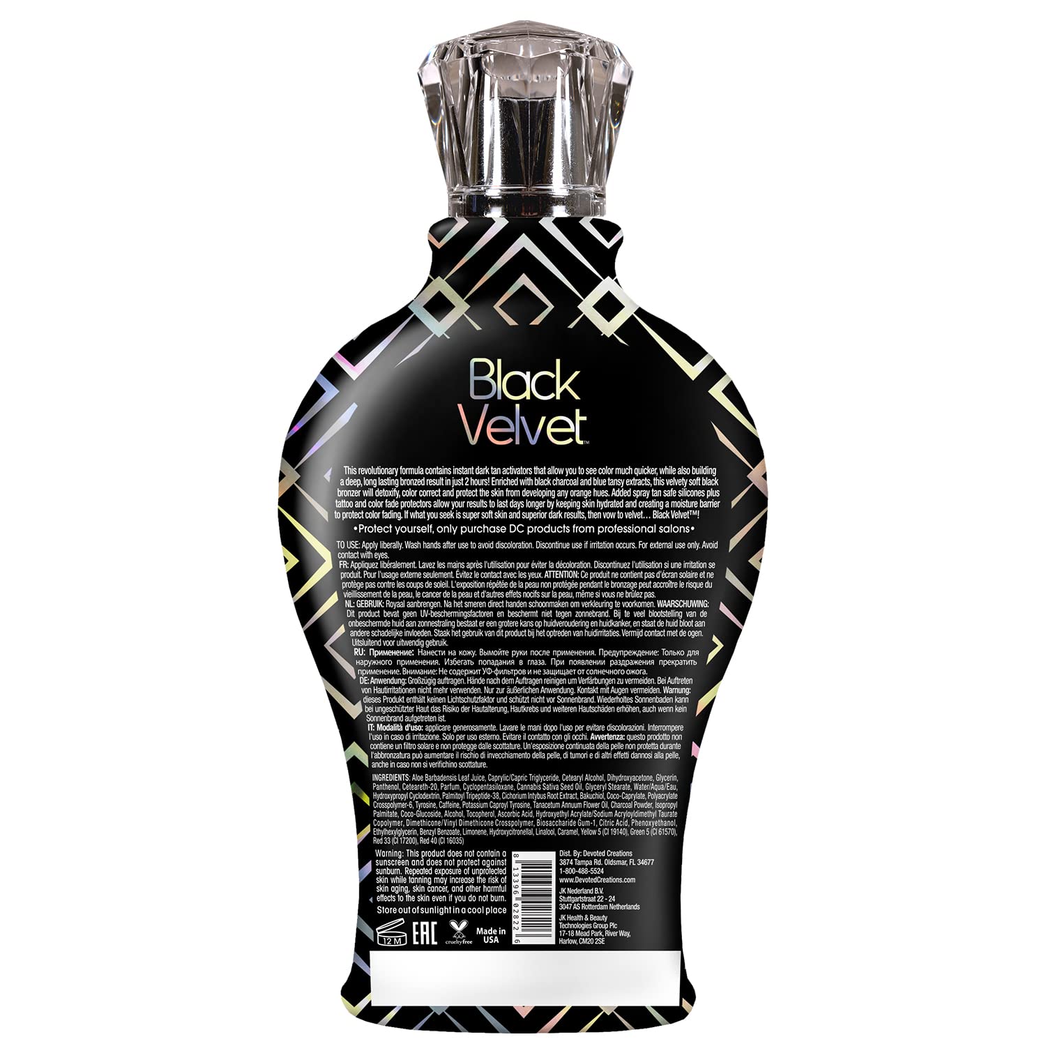 Devoted Creations Black Velvet, efecto anti-naranja para un tono bronceado estable.