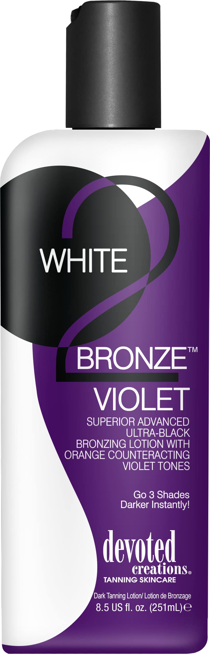 Devoted Creations bronceador negro con tono violeta; verter en botella para un bronceado intenso.