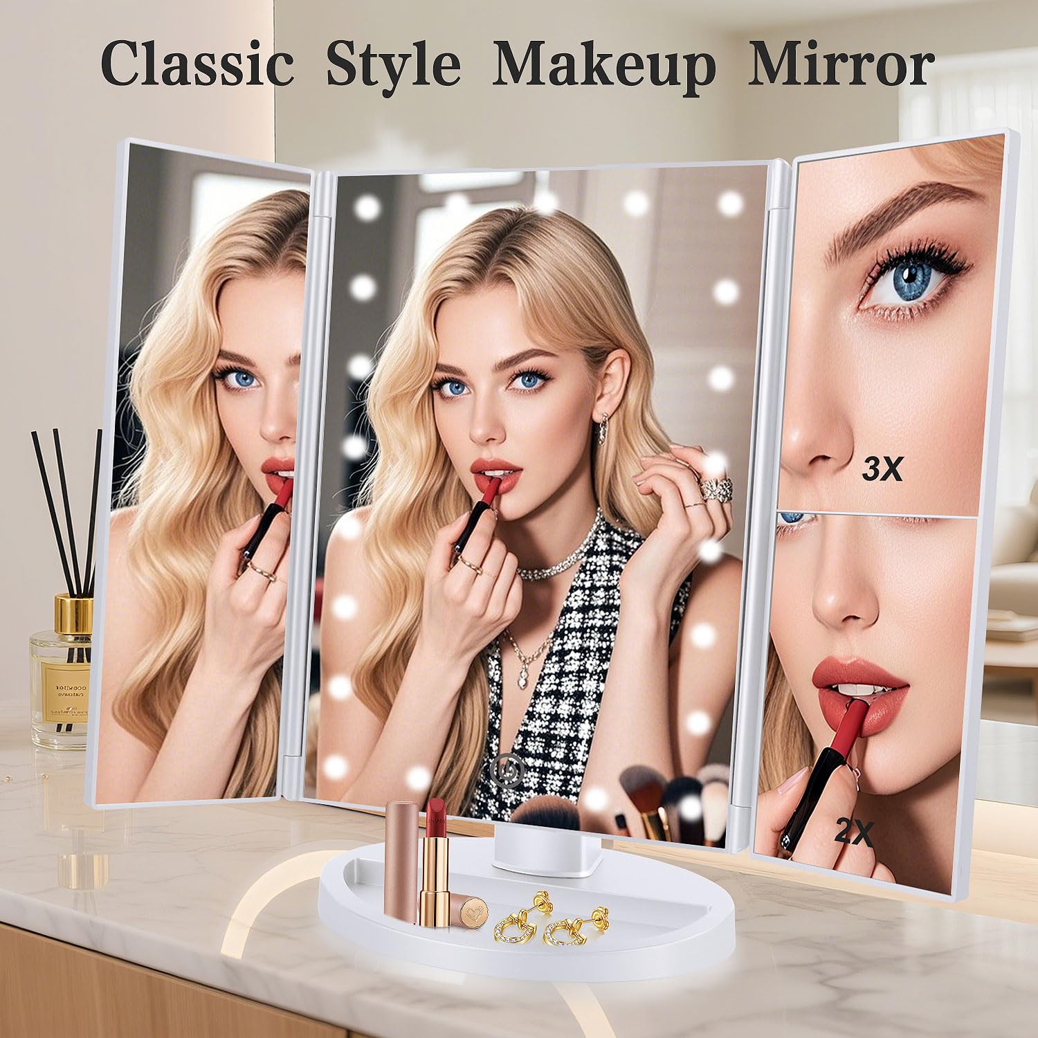Miroir tri-fold deweisn avec rotation de 180 degrés pour vue panoramique