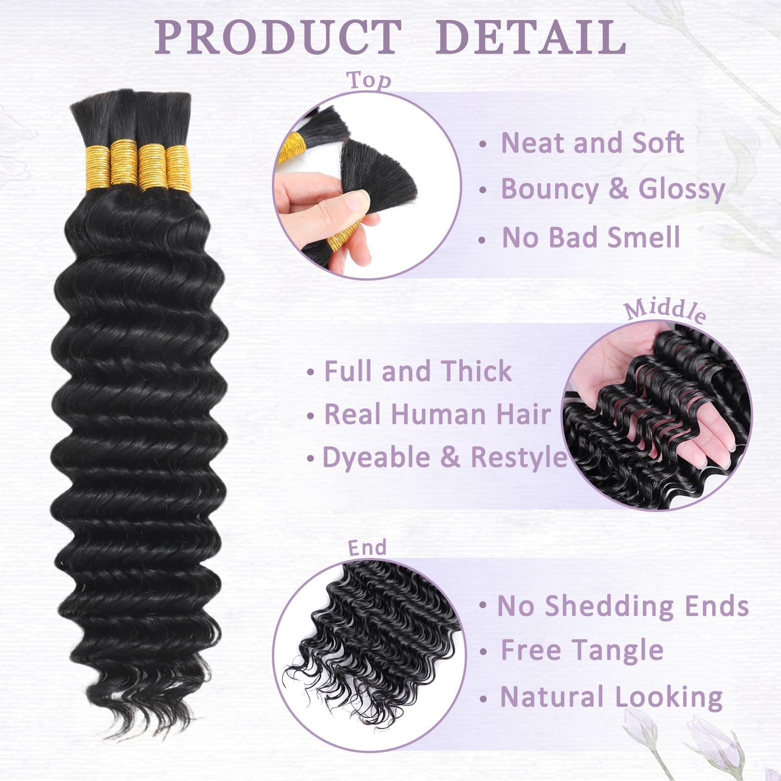 Textura onda profunda en cabello humano para peinados versátiles.