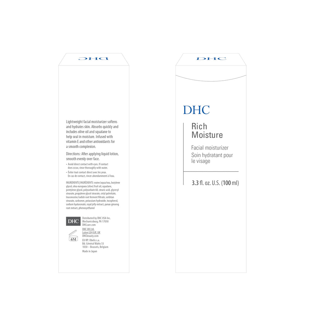 DHC Hidratación Rica, absorción rápida para rutina matutina sin sensación grasa.