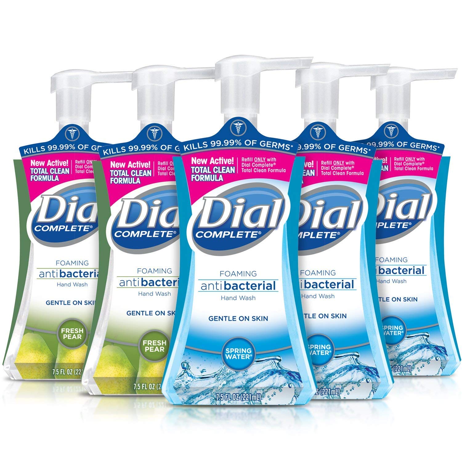 Dial Complete Fresh Pear foaming hand soap bottle with refreshing scent.