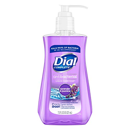Dial Lavender Twilight Jasmine pump-dispense shows quick hand washing for busy days.