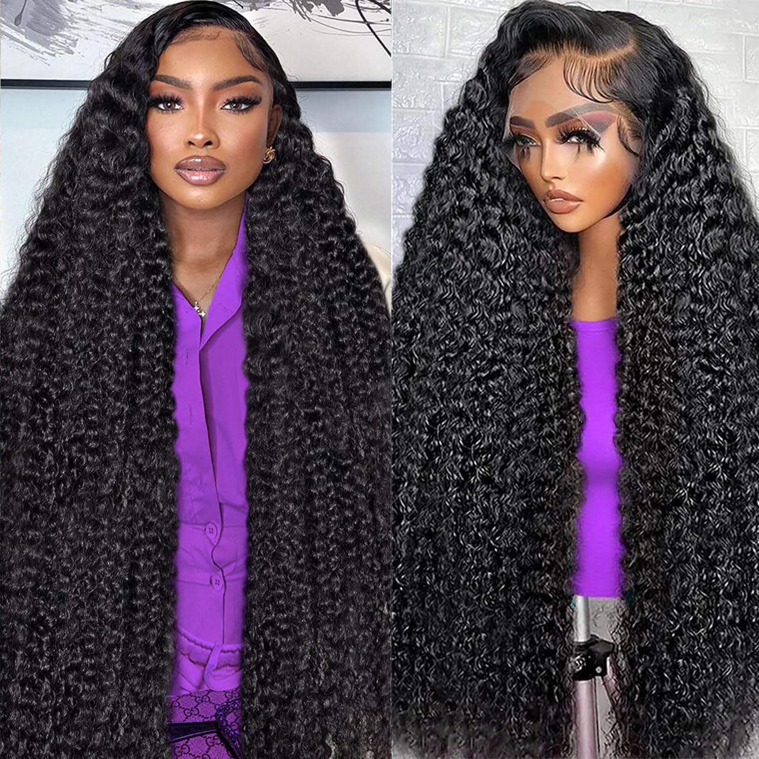 Peluca Dianthe Deep Wave 34'' con frontal de encaje, aspecto natural y versátil.