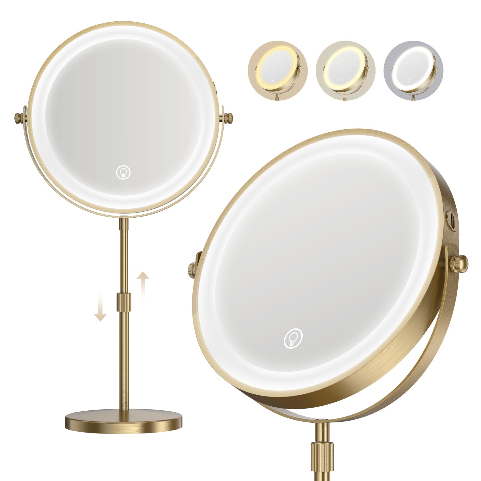 Dienmern Espejo de maquillaje iluminado de 9 pulgadas con 1x y 20x para precisión