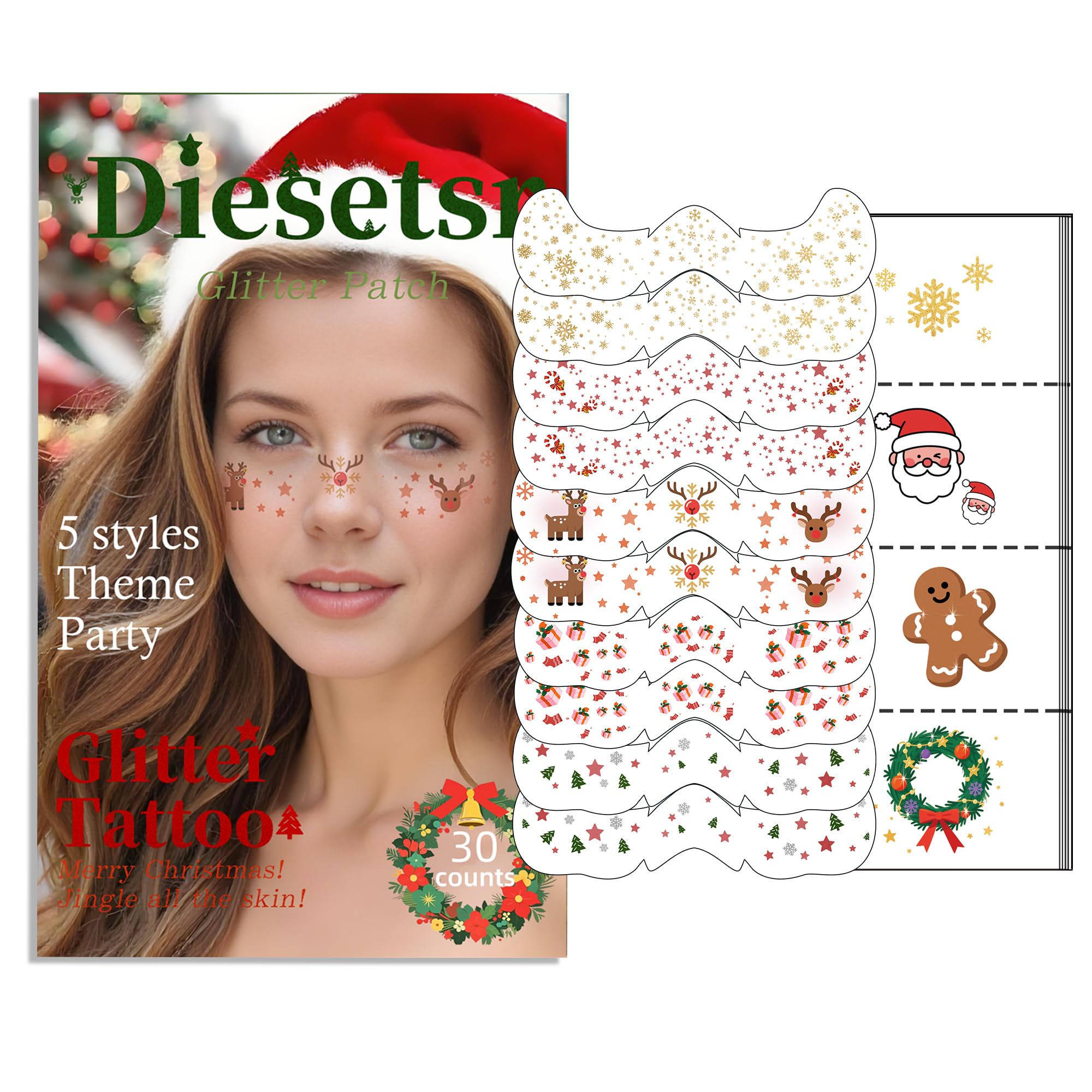 Diesetsr copos de nieve brillantes para un aspecto navideño duradero.
