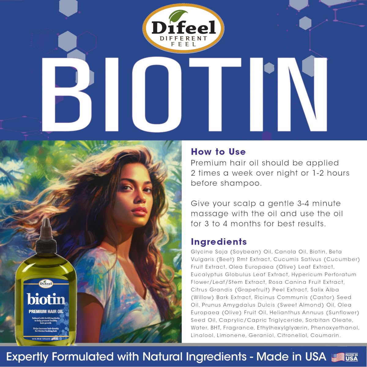 Biotina como ingrediente clave en la fórmula de Difeel Progrowth.