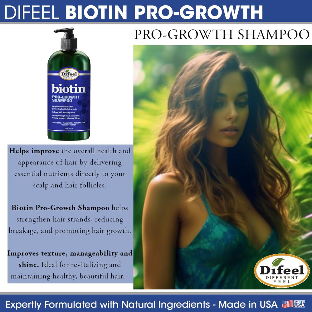 Difeel champú Biotina Pro-Crecimiento con dispensador, espuma cremosa para cada lavado.