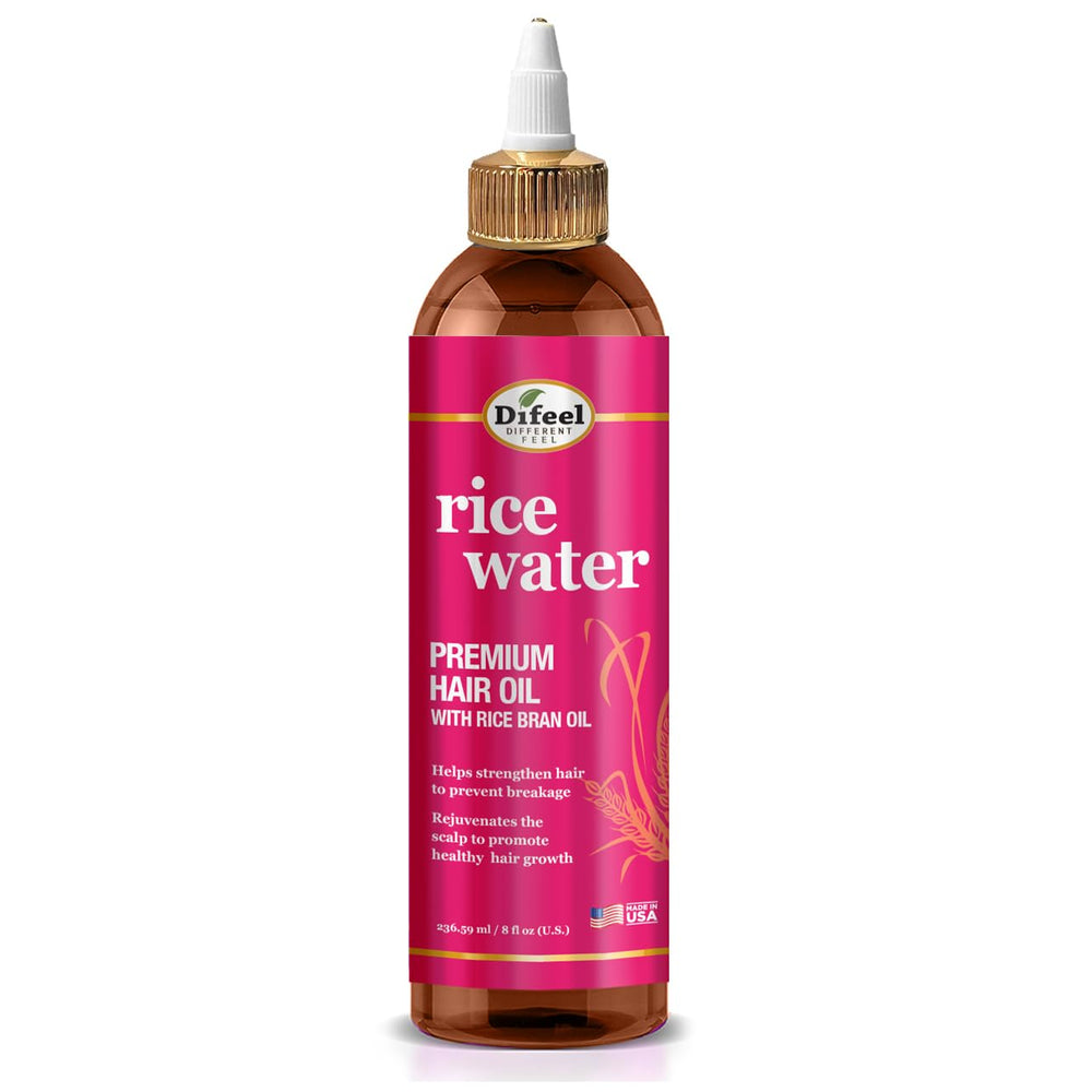 Difeel Rice Water Oil en bote, facilita la aplicación y suaviza el cabello.